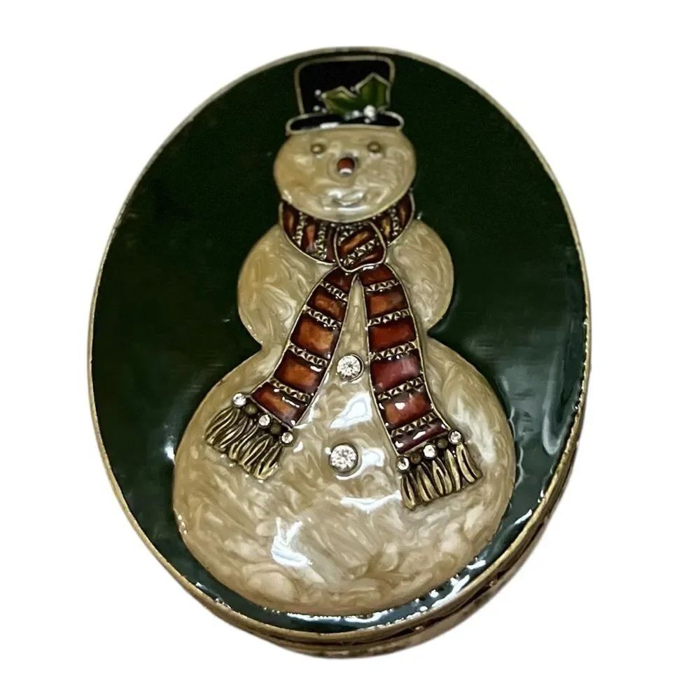 Snowman Enamel Trinket Box – Jeweled Holiday Keepsake